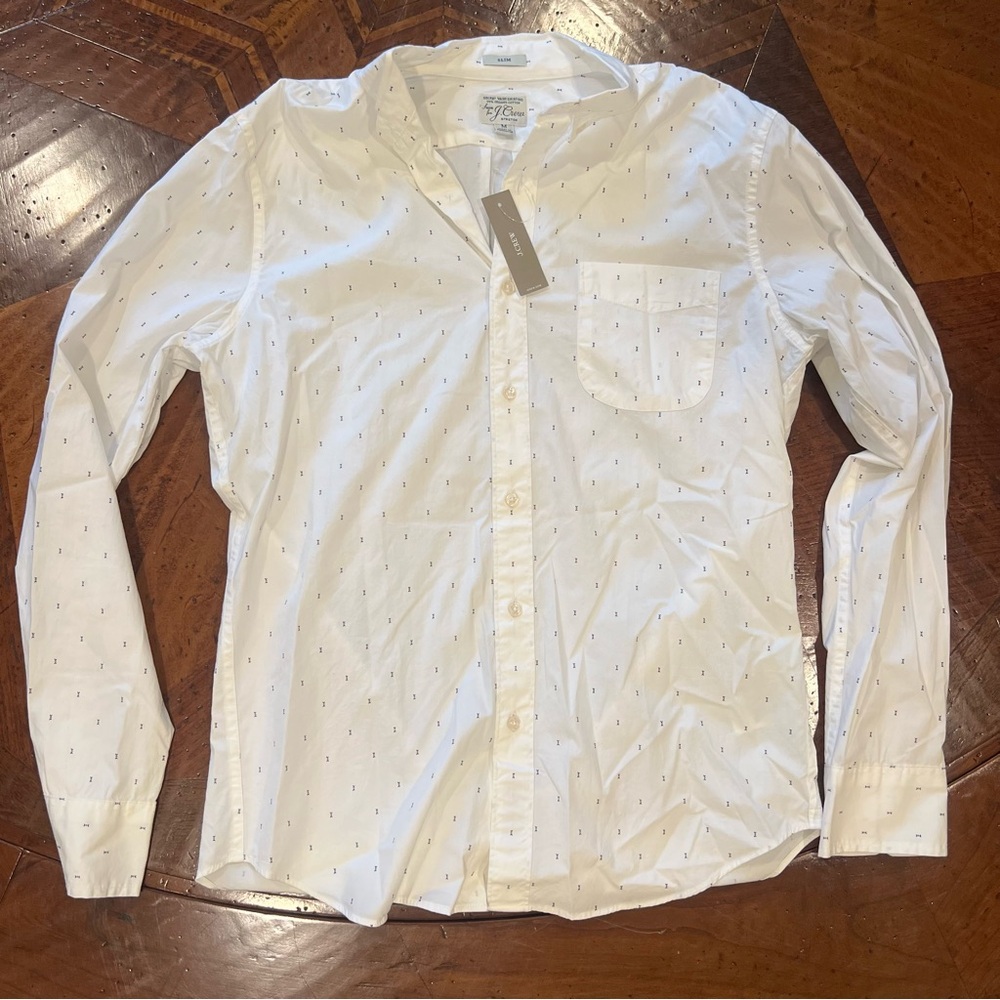 J. Crew White Button-Down Shirt with Subtle Micro Print